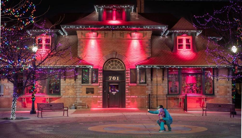 Caldwell Train Depot with Winter Lights