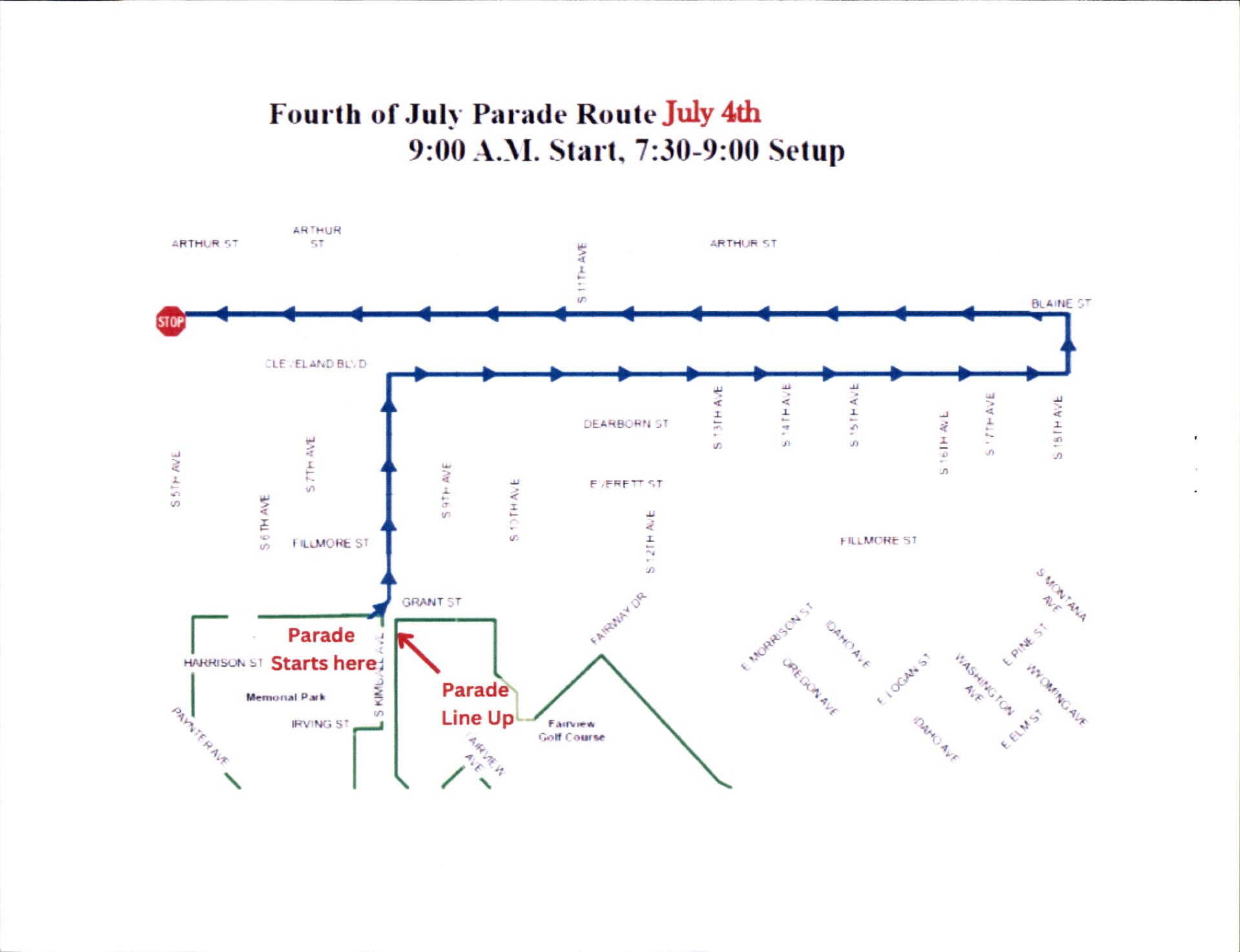 4th of July Parade Route map