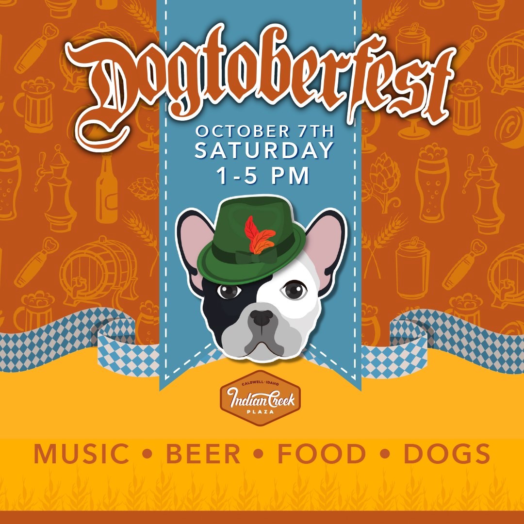 Information flyer for Dogtoberfest event at Indian Creek Plaza 10-7-2023