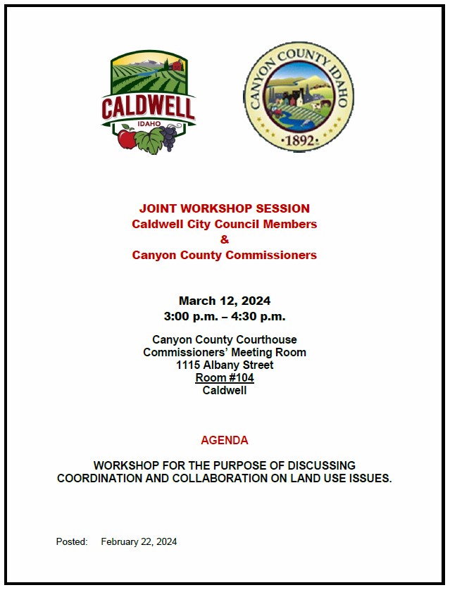 March 12, 2024 at 3 pm--City/County Workshop Notice 