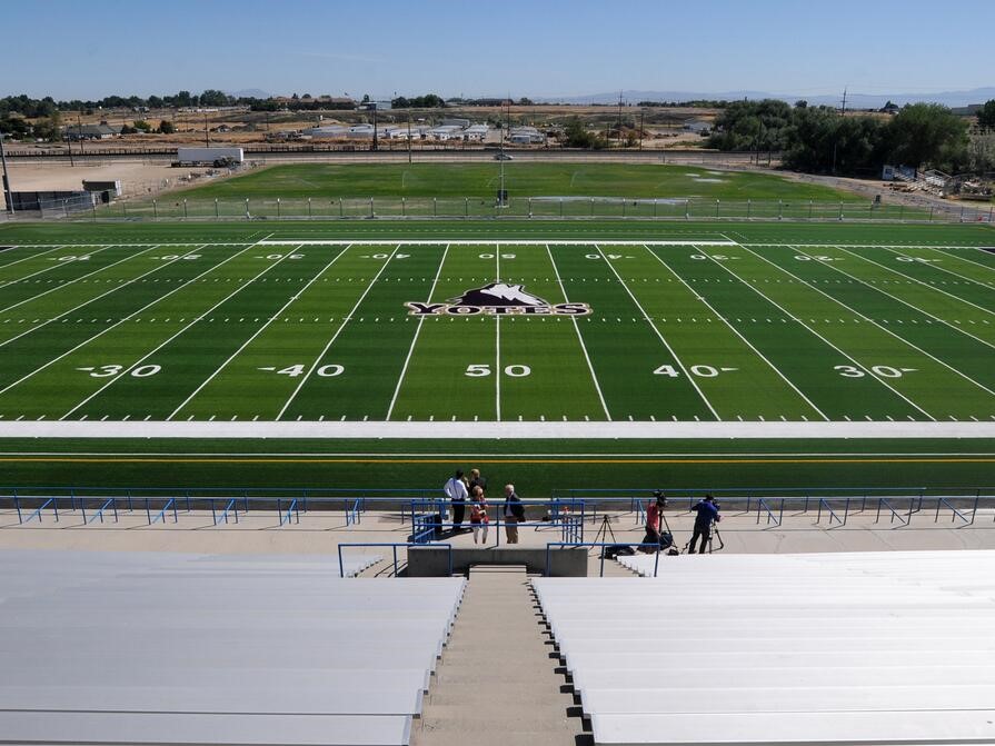 A view of the Simplot Stadium Field from the benches