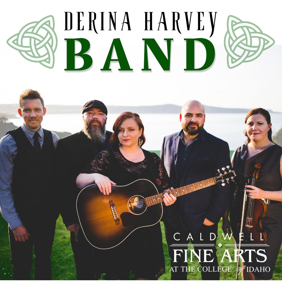 Event flyer featuring the Derina Harvey Band performing at Caldwell Fine Arts at the College of Idaho