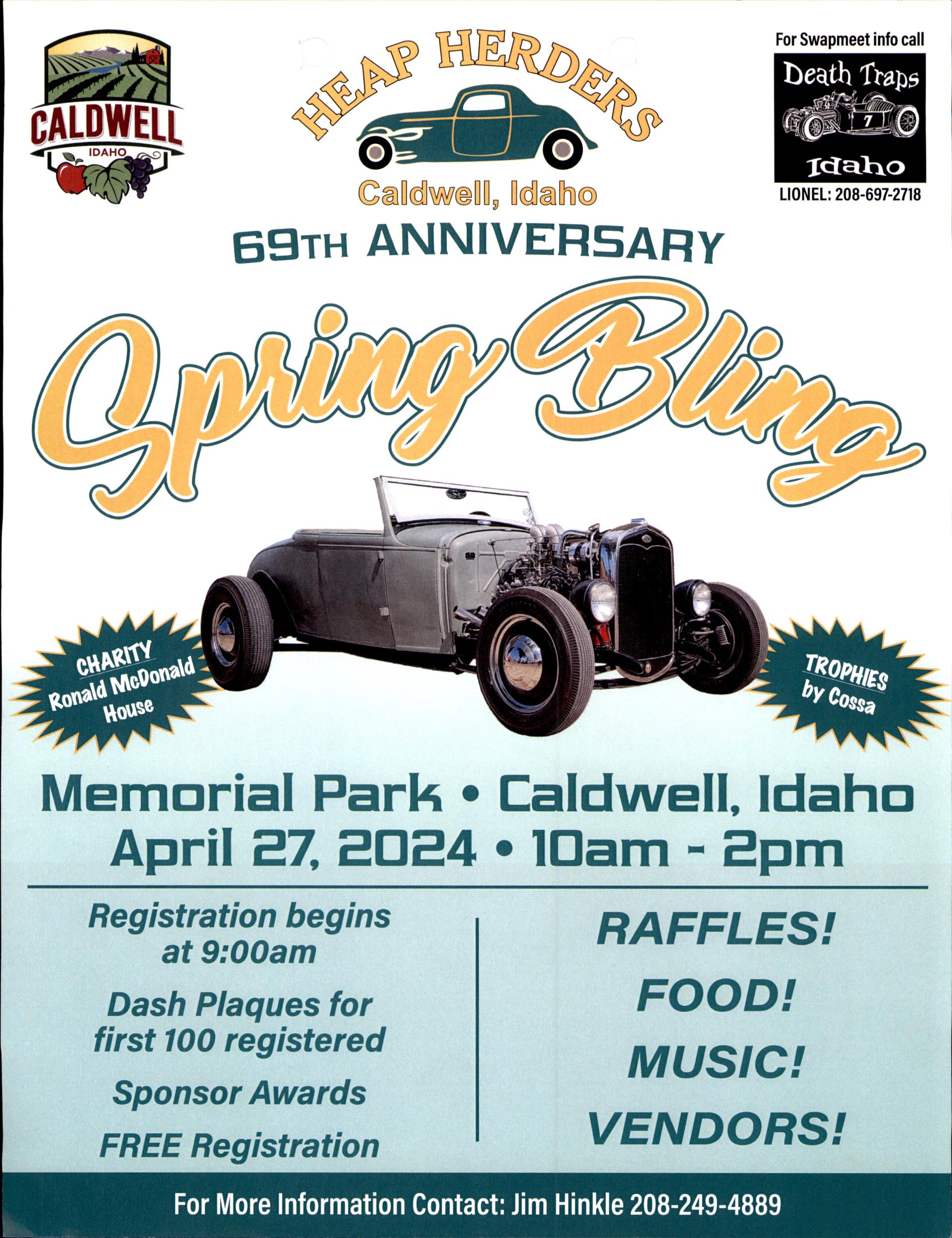 Flyer for Heap Herders car show at Memorial Park 4-27-2024