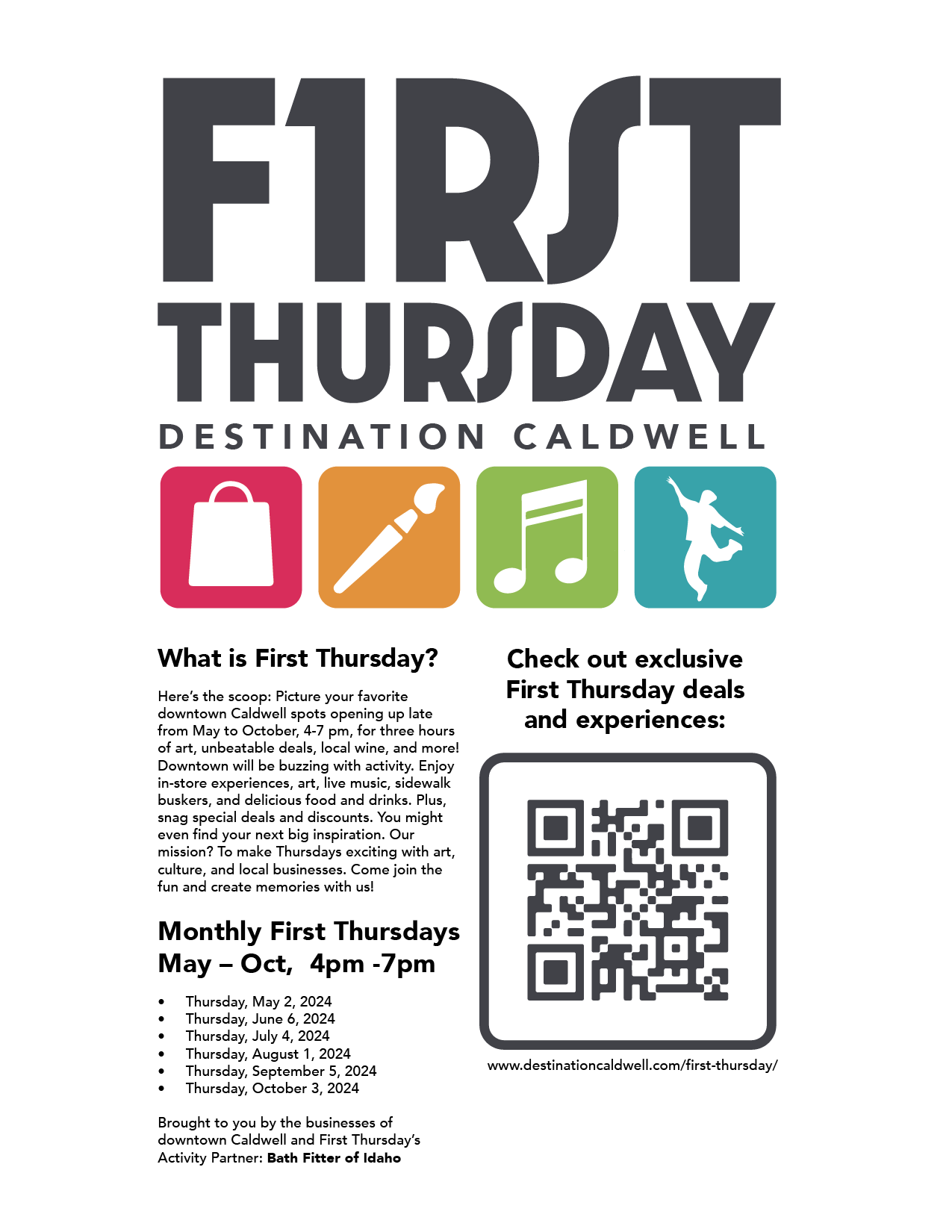 First Thursdays information and QR code