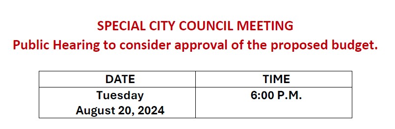 Special City Council Meeting Notice for Aug 20-2024