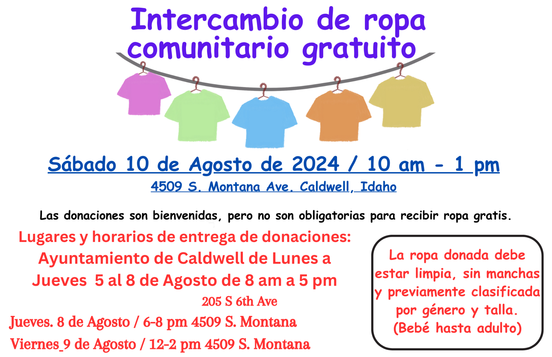 Clothing Exchange 2024 Flyer in Spanish