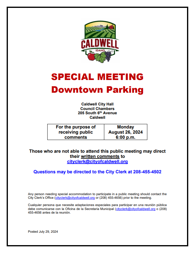 Special City Council Meeting, Aug 26, 2024 at 6:00 pm