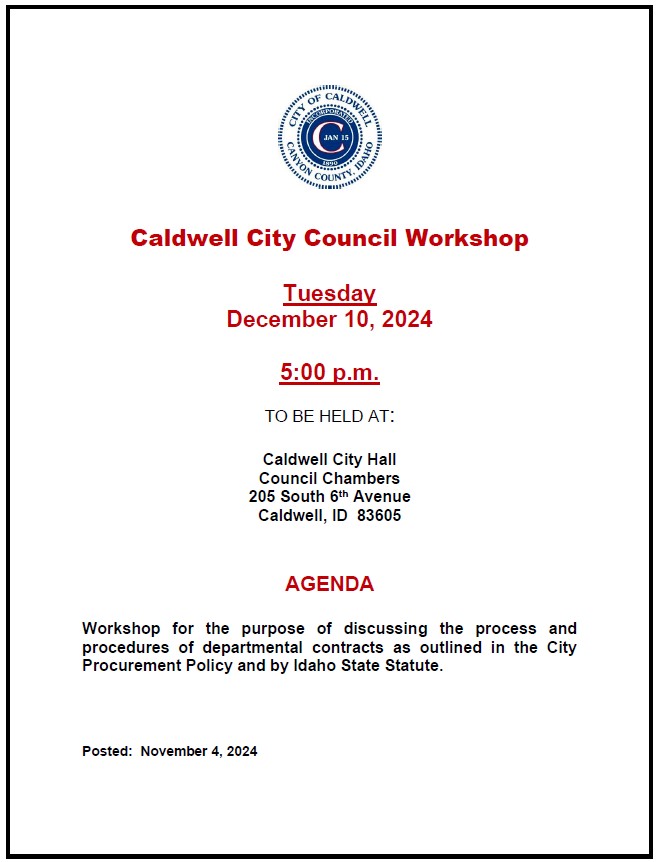 City Council Workshop Notice for 12-10-2024